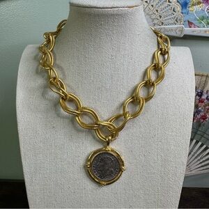 Susan Shaw Mixed Metal Franc Coin Necklace Chunky Chain